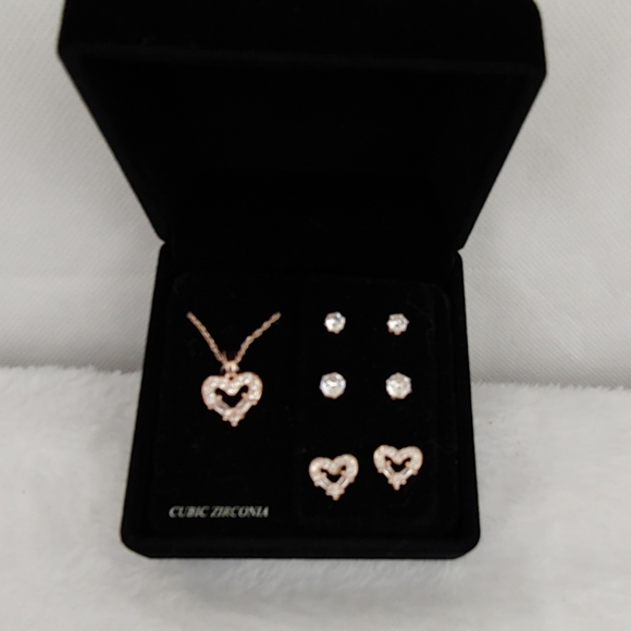 Khols Jewelry - Kohls Heart Necklace 3 Set Earrings Cubic Zirconia